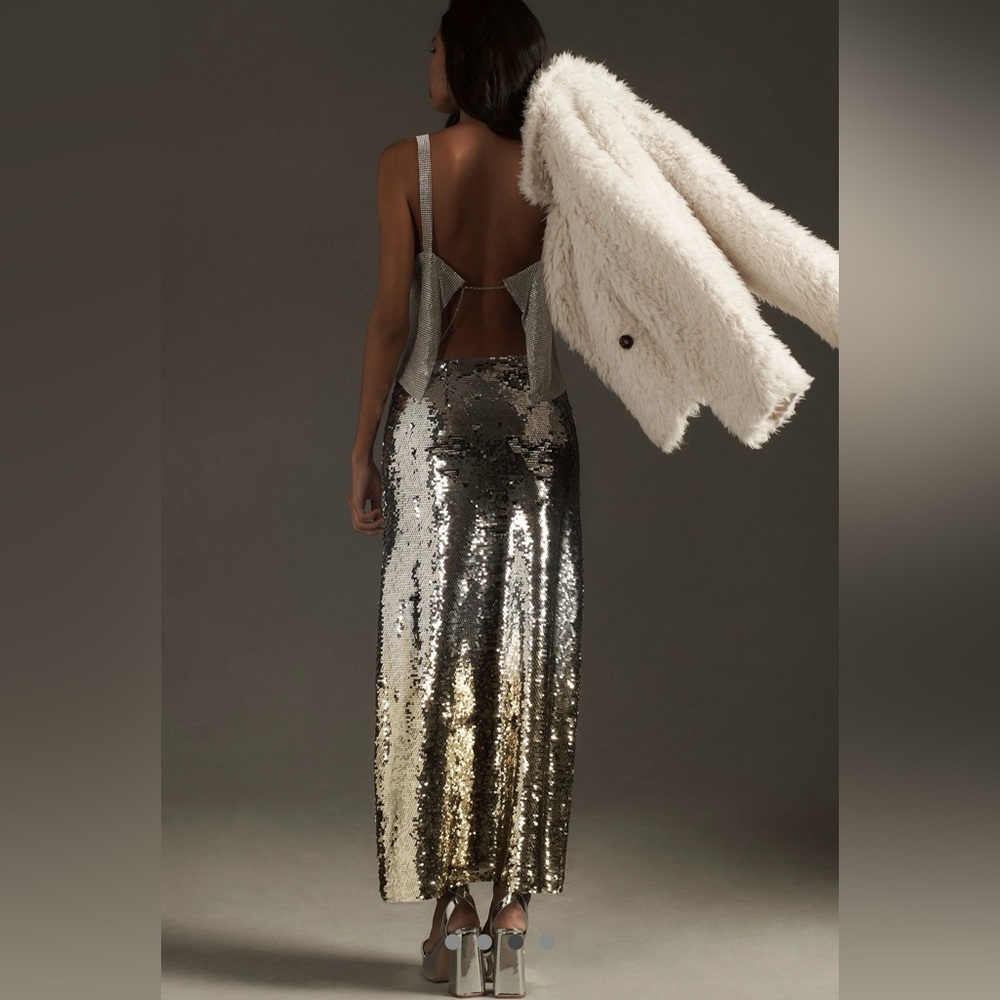 Anthropologie Skirt low rise Ombré Sequin Sz M NWT 37” L Natural waist is 29-30” - Picture 3 of 10